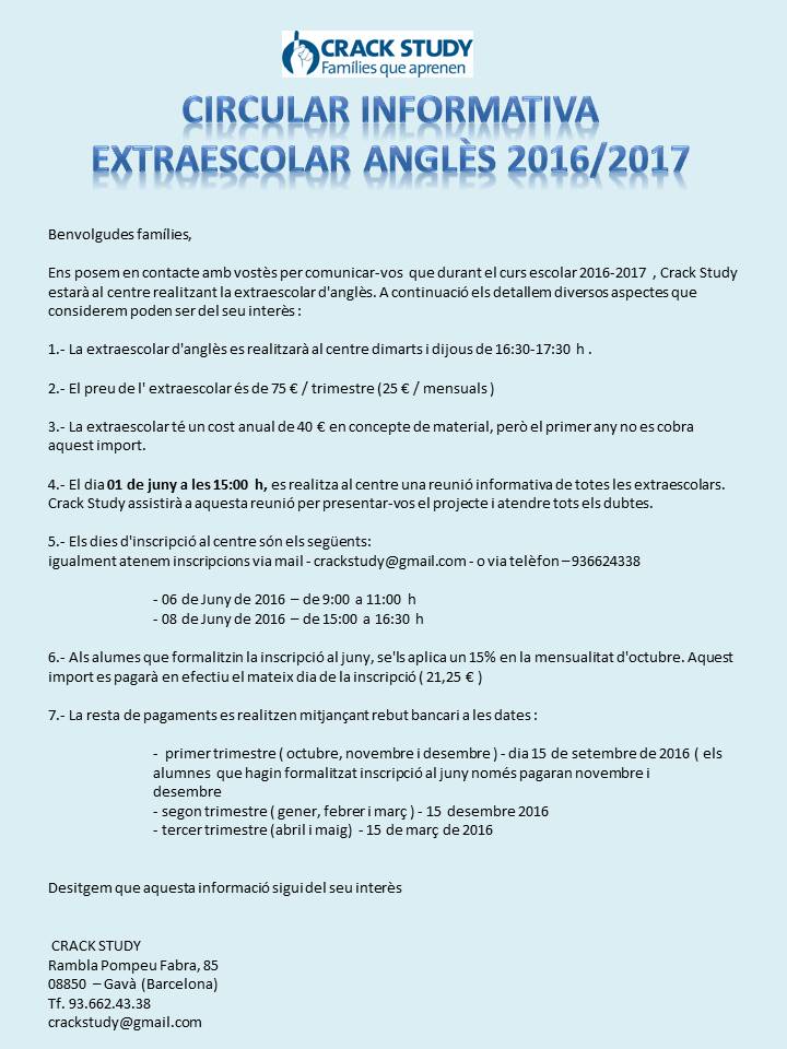 circular informativa extraescolar